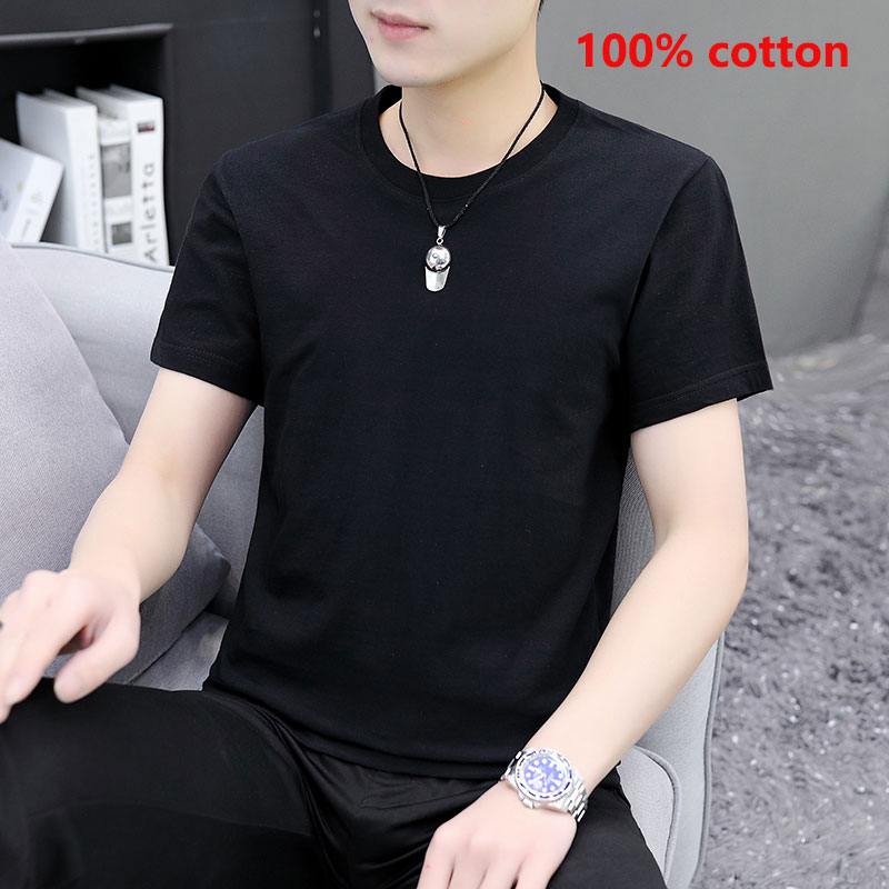 Áo thun ngắn tay cổ tròn 100% cotton thiết kế đơn giản dành cho nam