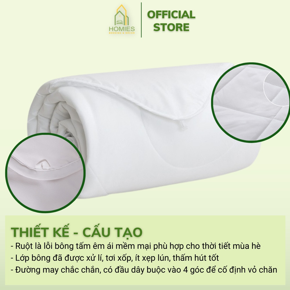 Ruột Chăn Hè THU HOMIES Ruột Chăn Khách Sạn, Nhà Nghỉ Trần Bông Tấm Trắng Siêu Nhẹ  - Kích Thước 2M X 2M2