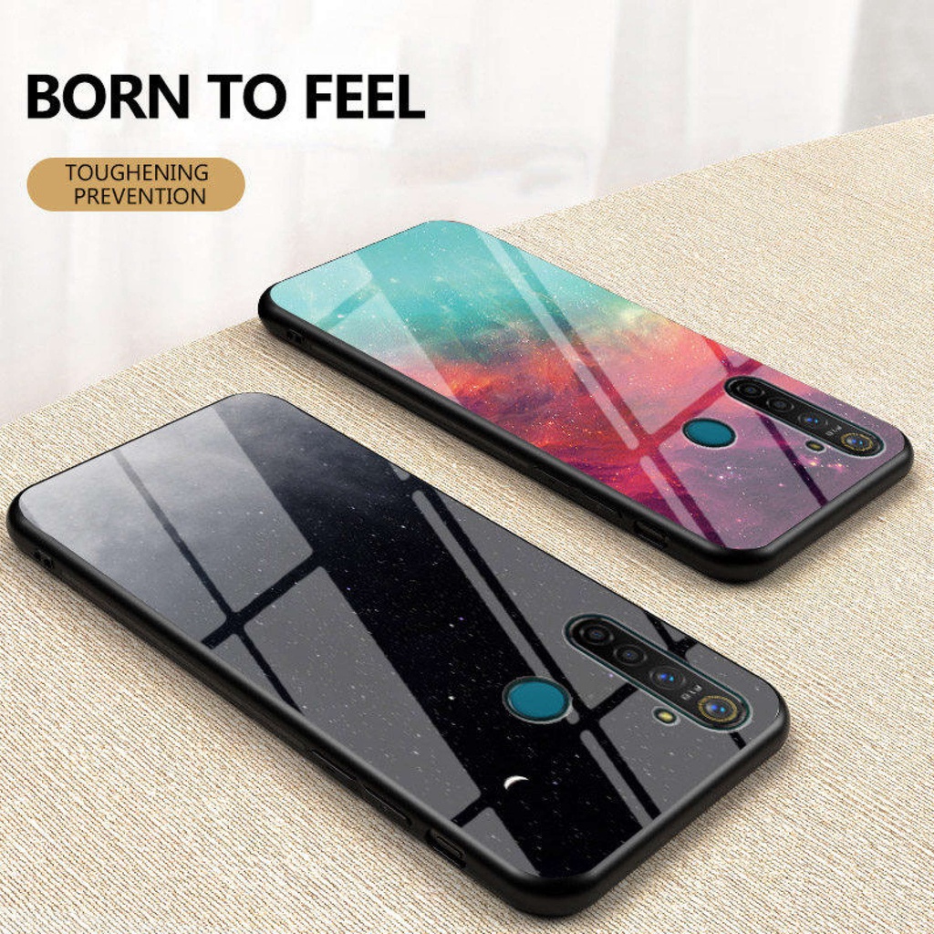C Ốp Realme 5/5S/5i/5 Pro Realme C3 Realme 6i Starry Sky Vỏ Điện Thoại Viền Mềm Bằng Kính Cường Lực Nhiều Màu Độ Cứng 9H