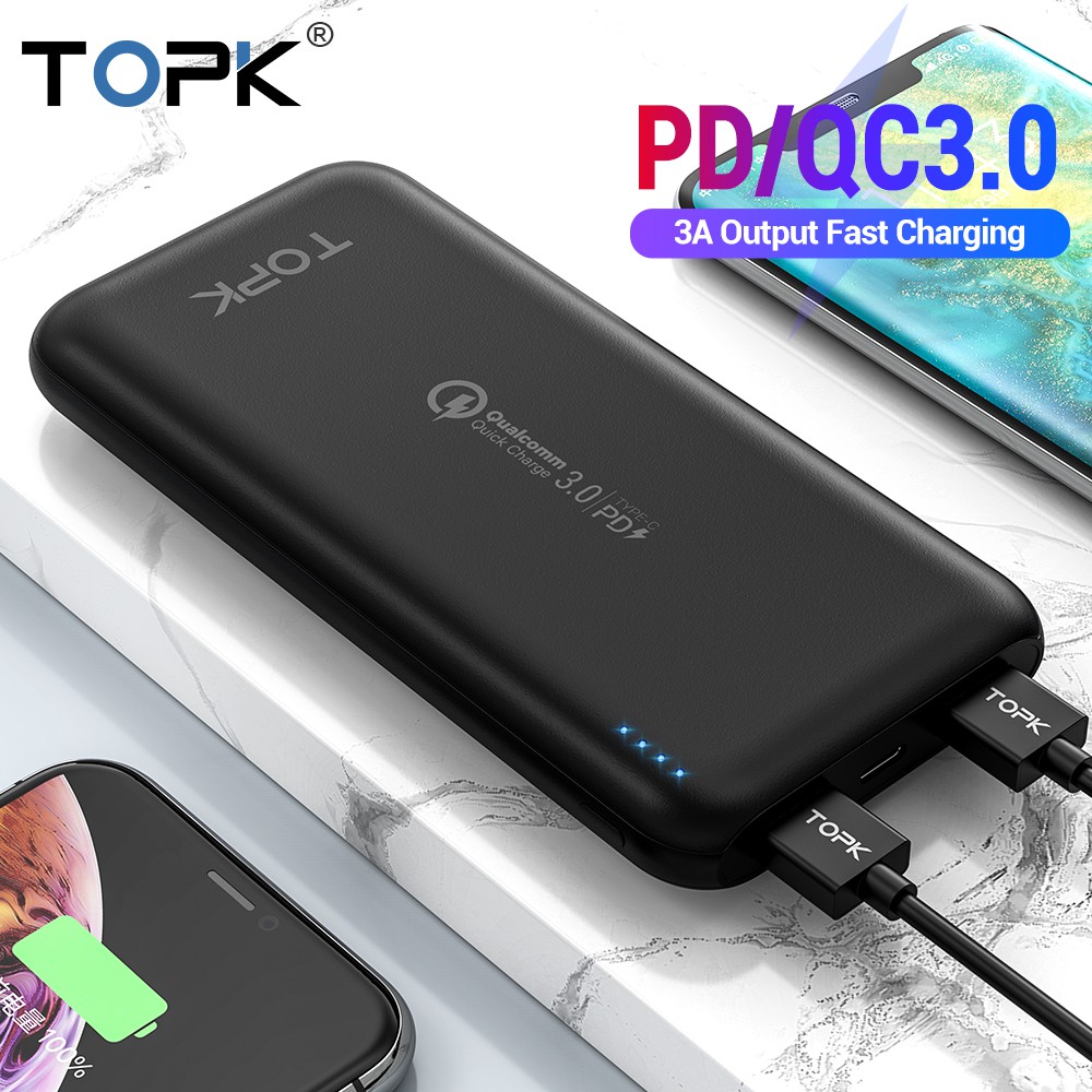 Sạc Dự Phòng TOPK I2009P sạc nhanh 18W dung lượng 20000mAh Cổng USB Kép Thiết Kế Nhỏ Gọn Tiện Lợi bảo hành 12 tháng