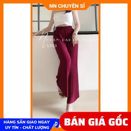 Quần nữ dập li ống rộng phom to lưng thun vải mềm mịn mát LT03  Quần ống rộng nữ