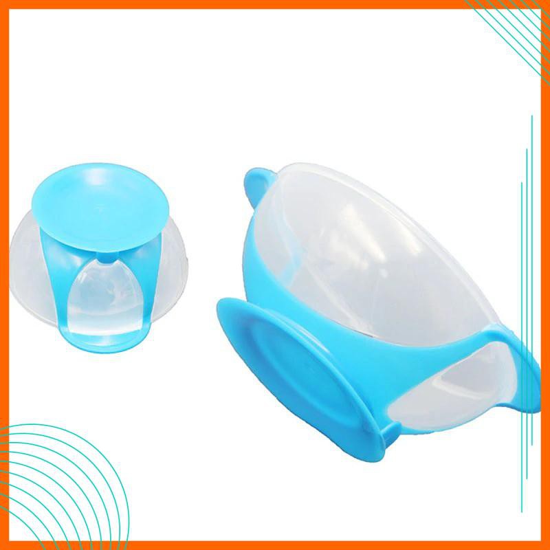 Bát Ăn Dặm Chống Đổ - Bát Ăn Dặm Đế Hút Silicon Và Thìa Báo Nóng An Toàn Cho Bé Yêu