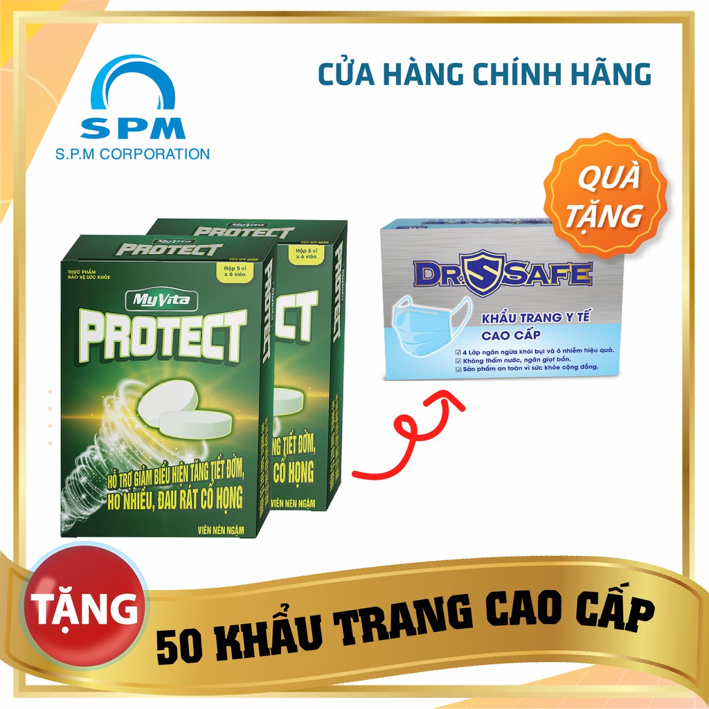 Viên ngậm MyVita Protect - Sát trùng mũi họng, bổ phế - Giảm ho, đau rát cổ họng, khản tiếng, ho đờm (Hộp 30 viên)
