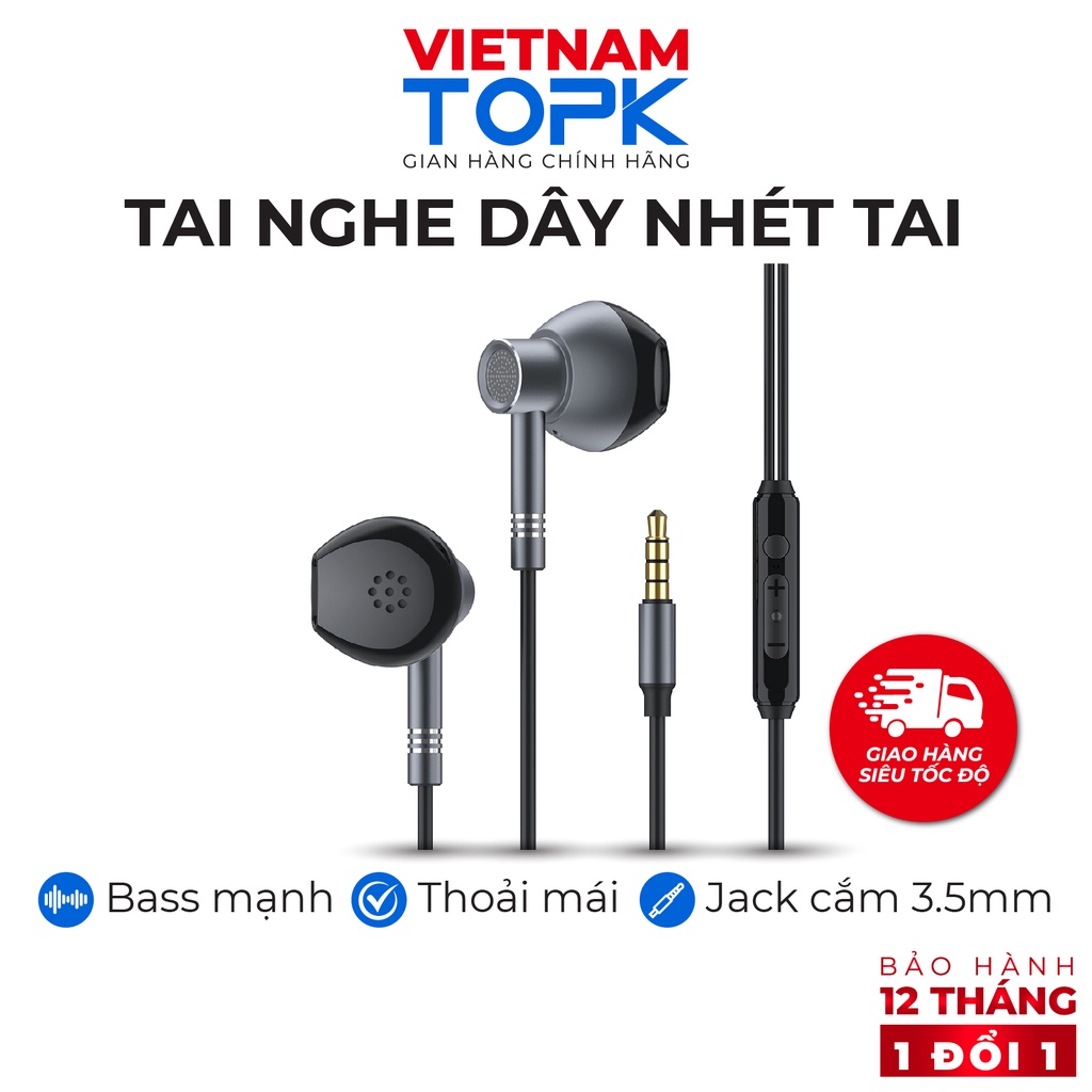 Tai nghe nhét tai có dây TOPK F35 - Âm thanh Stereo Hifi - Jack cắm 3.5mm - Hàng chính hãng - Bảo hành 12 tháng