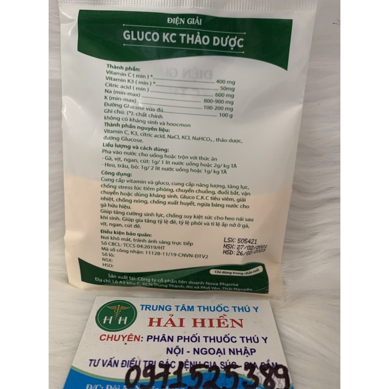 100g Điện Giải Gluco kC Thảo Dược - giải nhiệt, chống nóng, bù điện giải cho gia cầm, gia súc