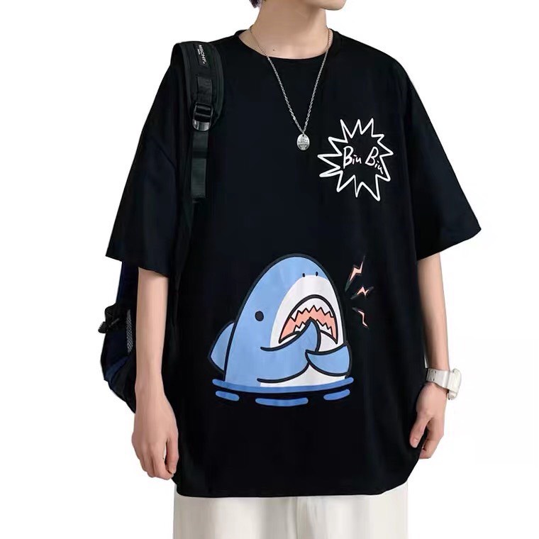 Áo thun in hình CÁ MẬP CUTE Unisex tay lỡ phom rộng , Áo phông Oversize nam nữ