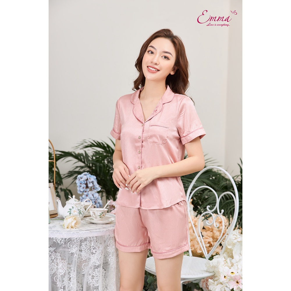 Bộ Mặc Nhà Pyjama Lụa Áo Ngắn Tay, Quần Đùi Emma EHSU.0049.091