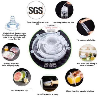 [levermar] Bộ 6 Nắp Silicon Bọc Tô bát Thực Phẩm - Màng Bọc Thực Phẩm Đa Năng Silicone Hút Nắp Tô bát Chảo Nồi tiện dụng