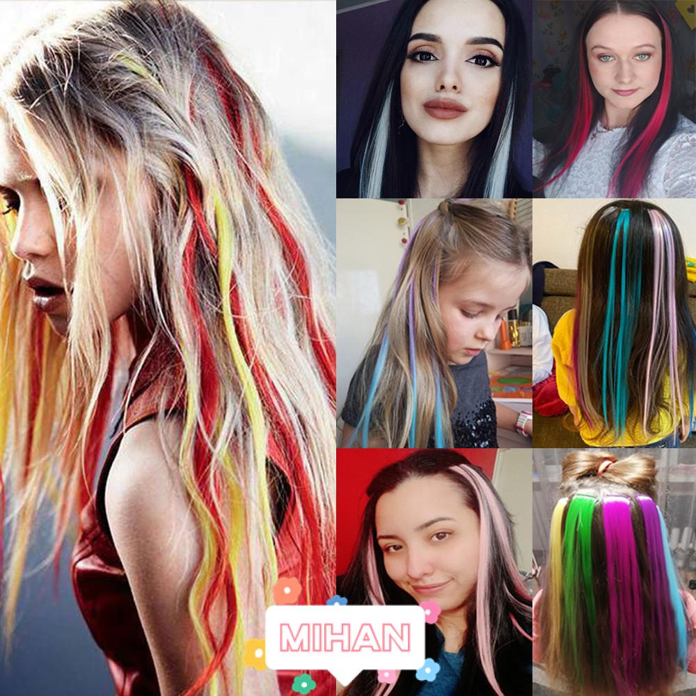 MIHAN1 Women Kids Girls Colored Clip in Hair Extensions Party Christmas Clip in Synthetic Long Straight Hairpieces Cosplay Dress Up Seamless Wig Piece Hair Wigs Halloween Hair Extension Piece Straight Synthetic Hairpieces