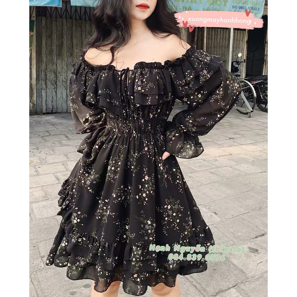 Đầm trễ vai ullzzang - Váy trễ vai nơ lưng chất tafta có sẵn đệm mút ảnh thật | BigBuy360 - bigbuy360.vn