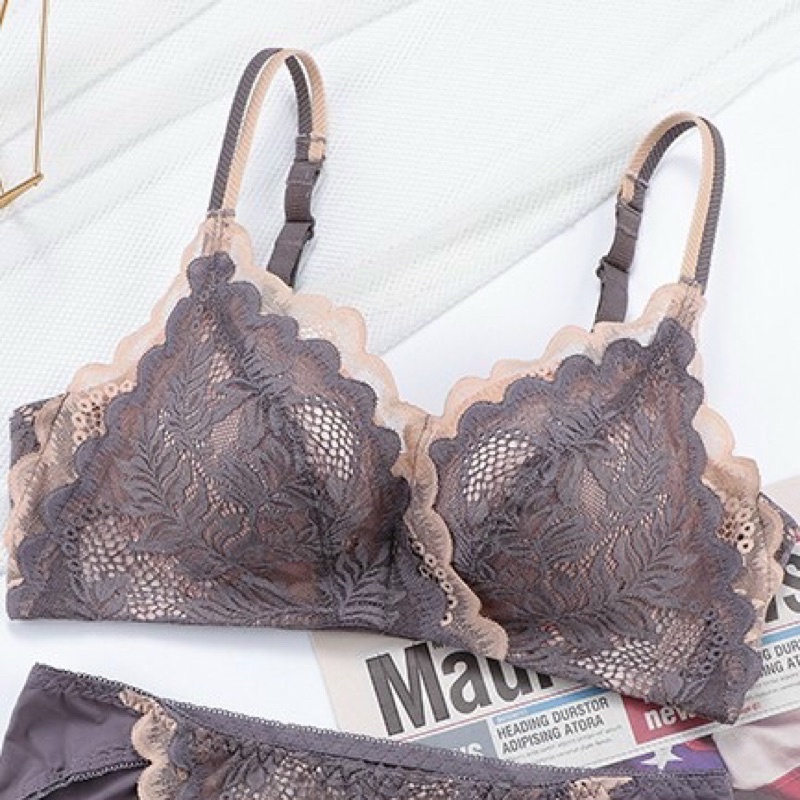 Áo ngực ren lá không gọng  đệm dày nâng ngực cao cấp( bán thêm quần cùng bộ)