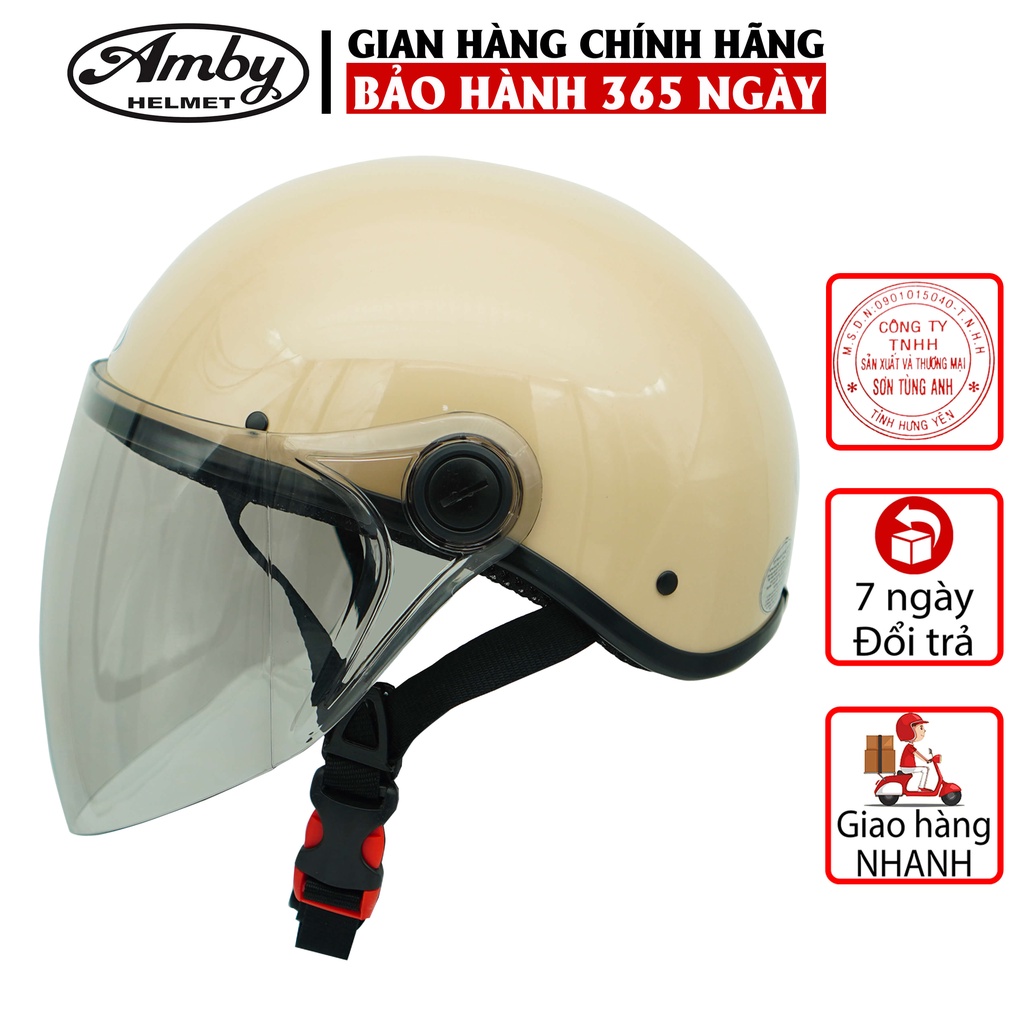 Mũ Bảo Hiểm Nửa Đầu Amby Helmet ST05, có kính dài che cả mặt, kiểu dáng thời trang cho nam và nữ - Nhiều màu