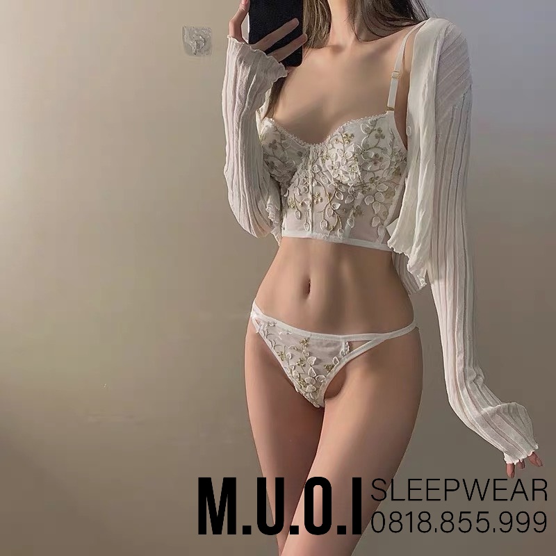 Bộ Corset Vintage Thêu Hoa Dáng Bra Cổ Điển Đệm Mỏng Có Gọng Nâng Ngực Sexy A11  MUỐI SLEEPWEAR - Hàng có sẵn( video)