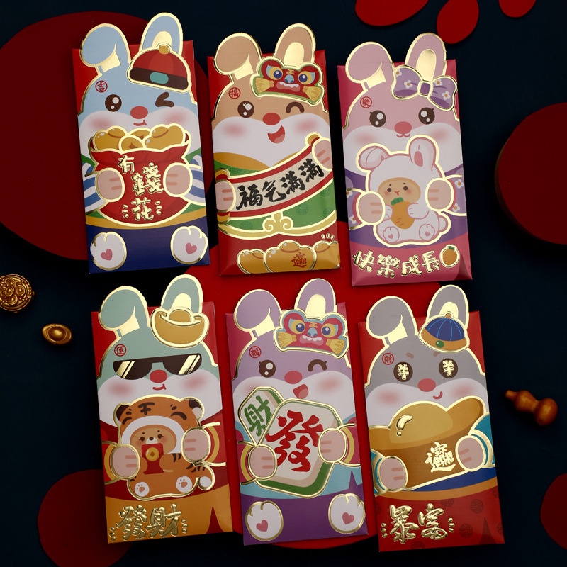 Set 6 Bao Lì Xì Hình Thỏ Xinh Xắn Mừng Năm Mới 2023