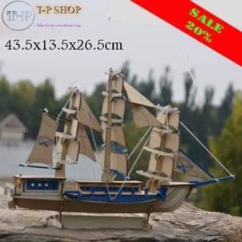 Mô hình lắp ghép thuyền lớn bằng gỗ 3d