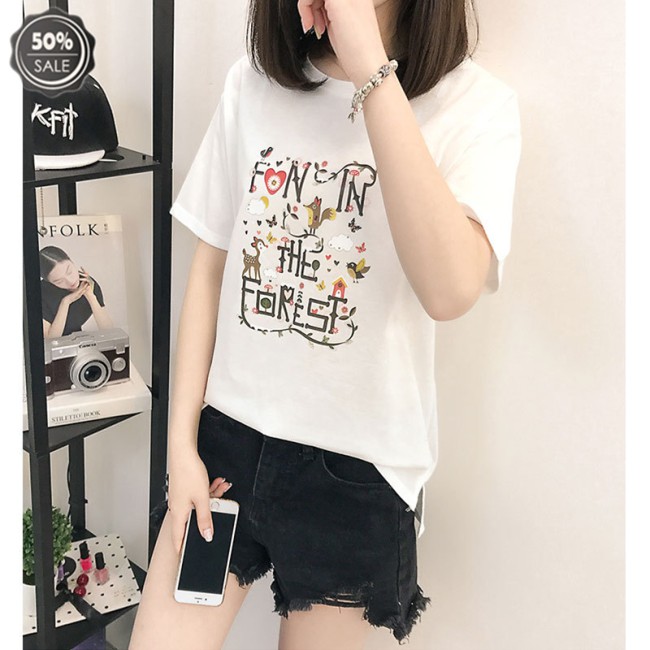 Áo thun T-shirt cổ tròn vạt trước ngắn vạt sau dài thời trang cho nữ mùa hè