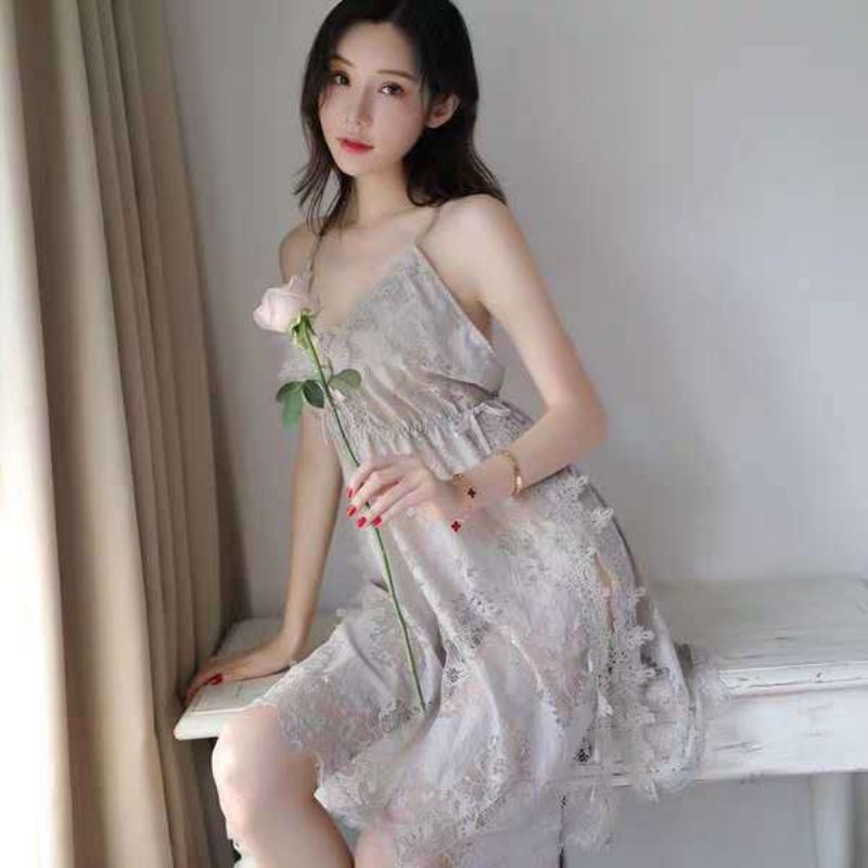 Bộ đồ ngủ phối ren hở lưng size lớn 200kg thời trang mùa hè cho nữ