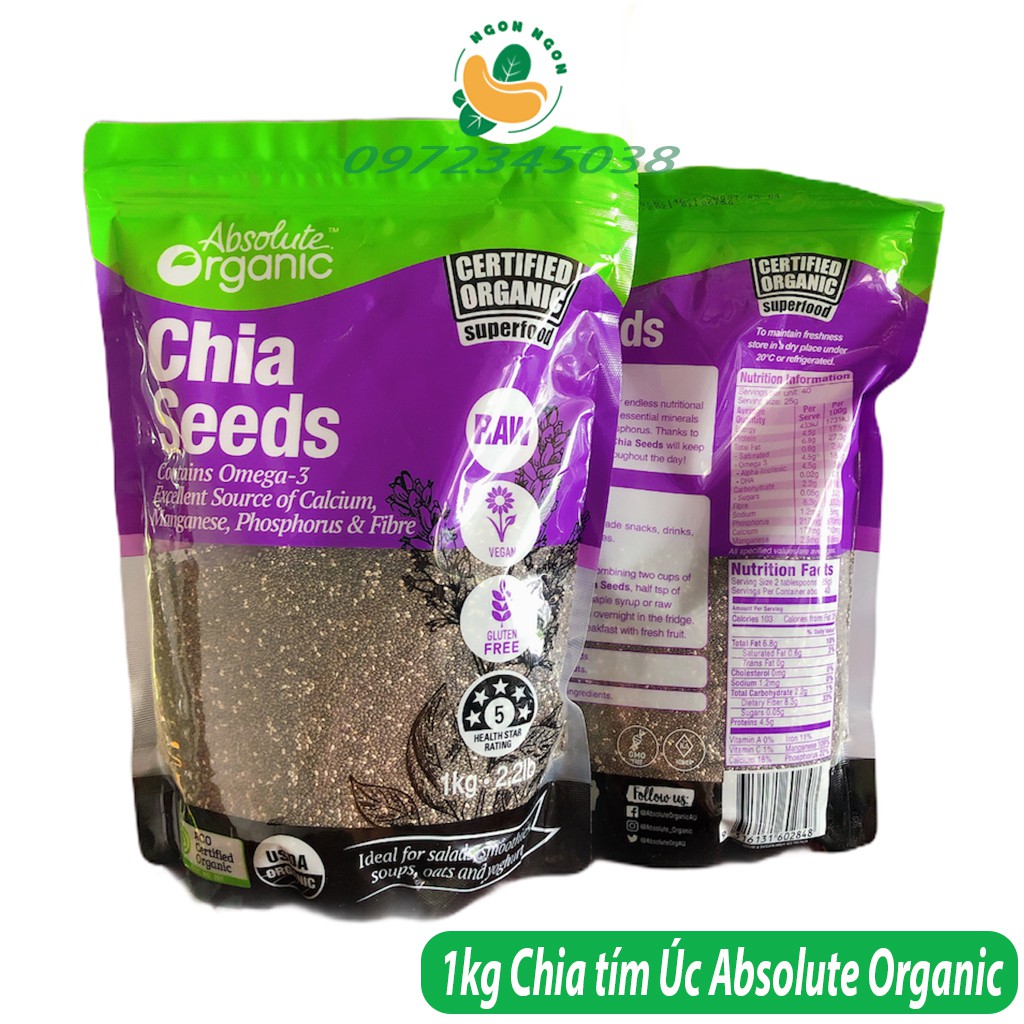 [Mã GROSALE2703 giảm 8% đơn 250K] 1kg Hạt Chia Tím ÚC ABSOLUTE ORGANIC