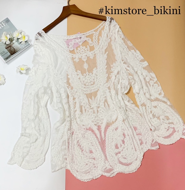 Kimstore_bikini: Áo khoác đi biển (trắng/ kem/ đen) kèm ảnh thật