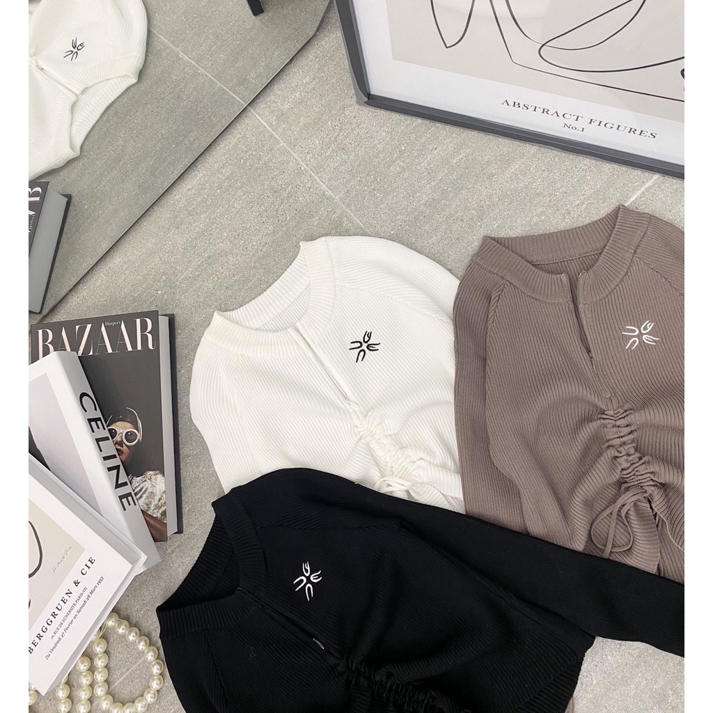 Áo croptop rút day tay dài 3 màu  KÈM ẢNH THẬT