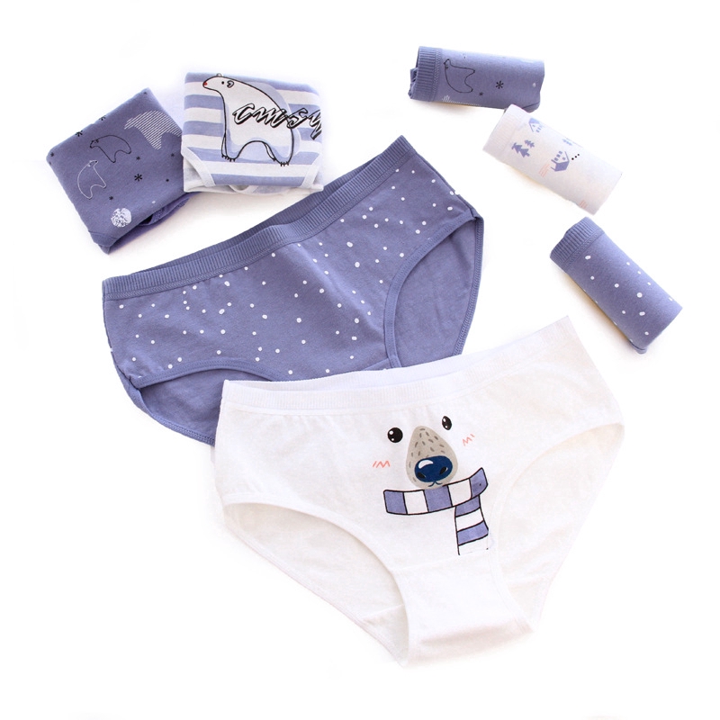 New Cartoon Polar Bear Underwear Cotton Mid-rise Briefs Panties Girls Underpants