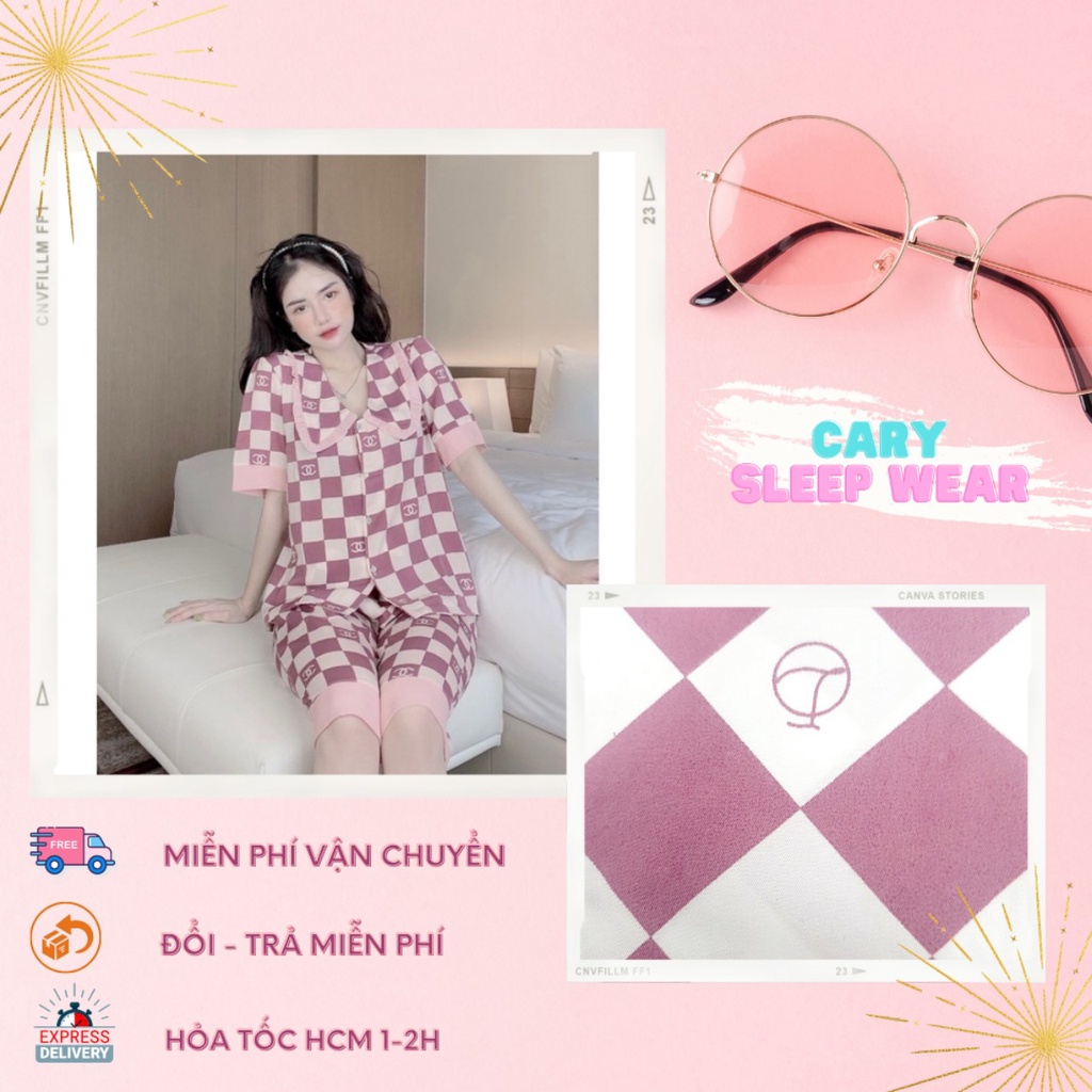 Bộ ngủ pijama cộc tay quần lửng mặc nhà họa tiết hoạt hình dễ thương CARY