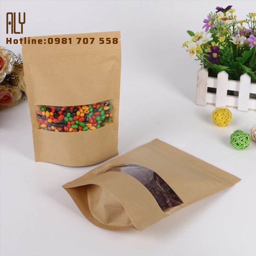 100 Túi Zip Giấy Kraft 18x26 Đáy Oval Có Cửa Sổ - Siêu Dai, Chống Thấm