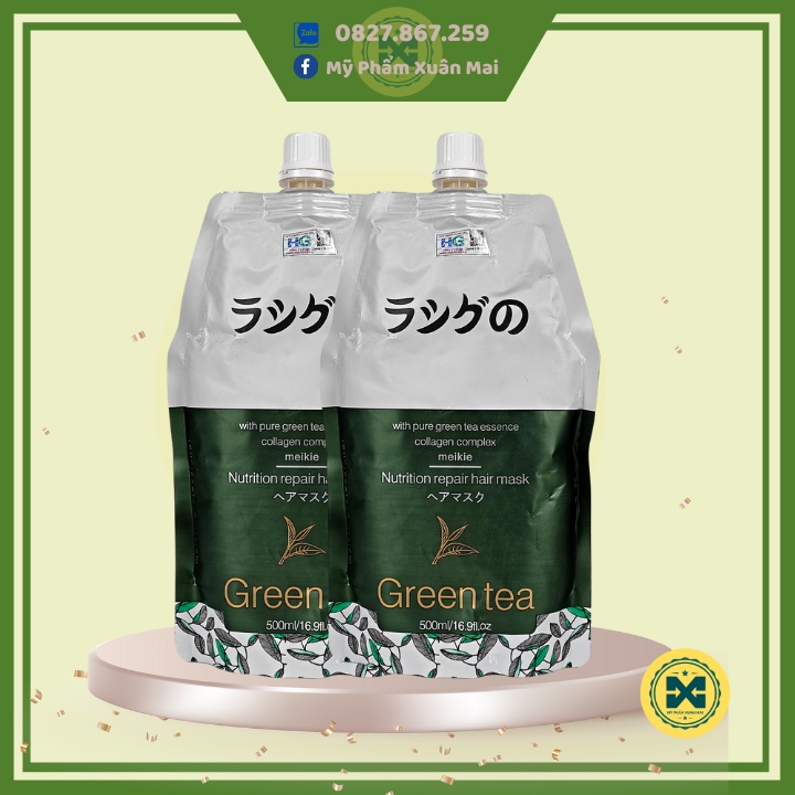 Kem ủ tóc Meiki Green Tea Phục Hồi Túi Xanh 500ml