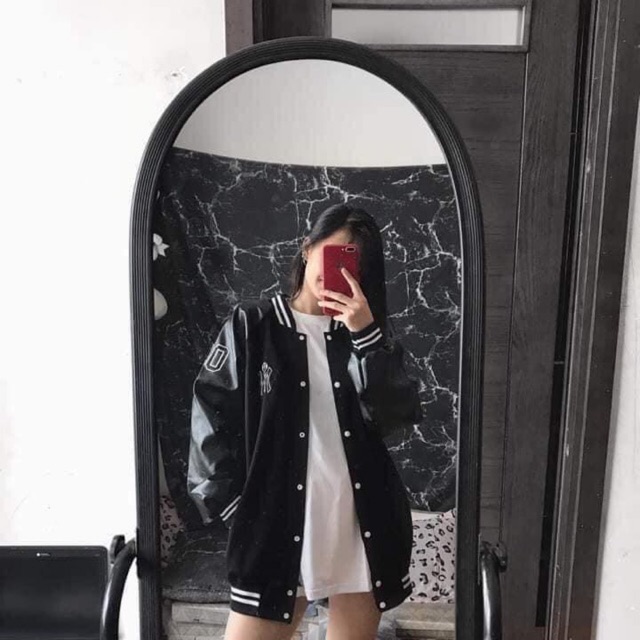 Áo khoác pha da siêu xịn, áo bomber ny