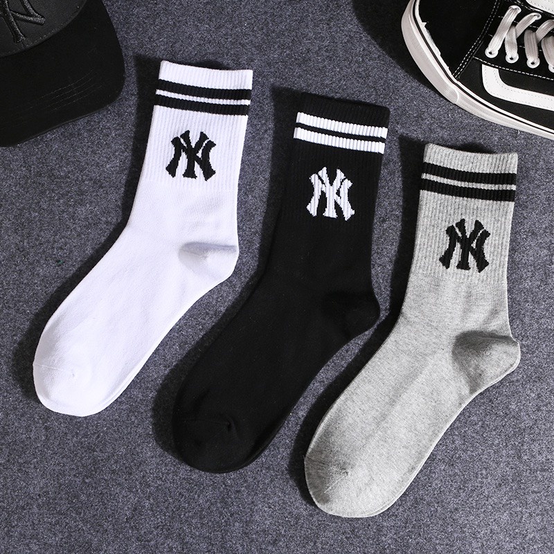 Tất cổ cao nam và nữ thể thao NYNY , Tất dệt vi tính cotton thoáng khí