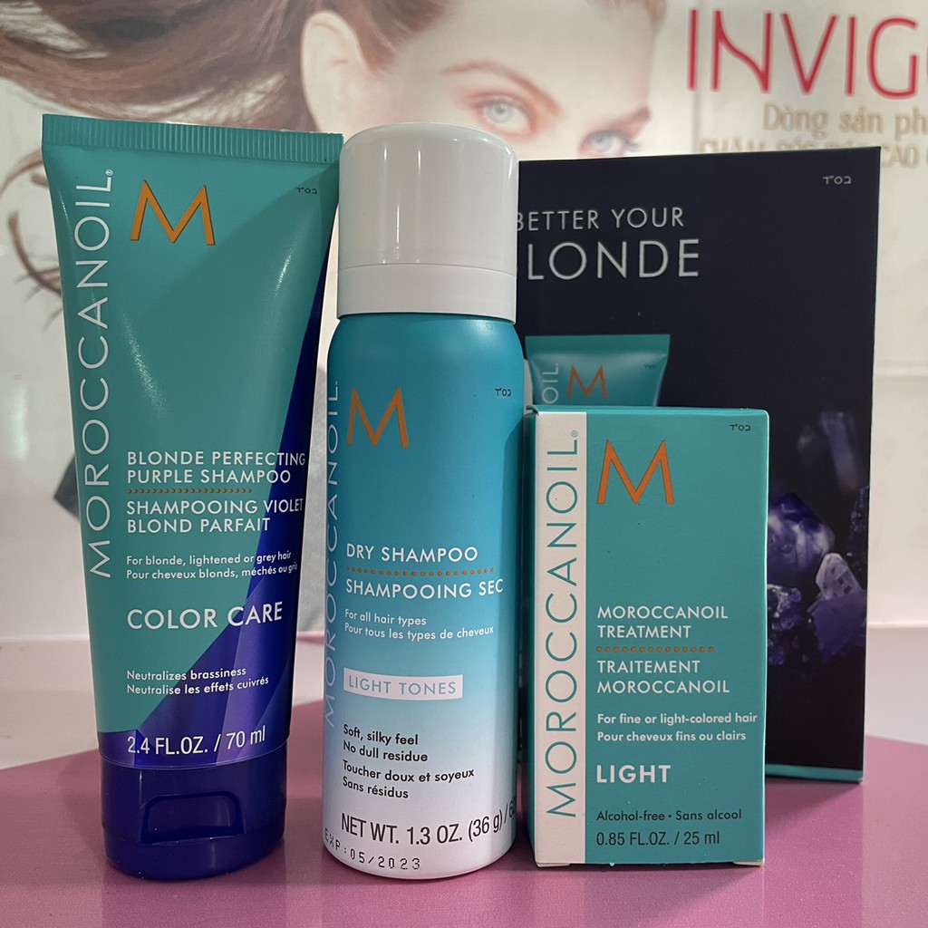 Chính hãng  Bộ sản phẩm chăm sóc tóc Blonde Perfecting Purple Travel Kit Moroccanoil