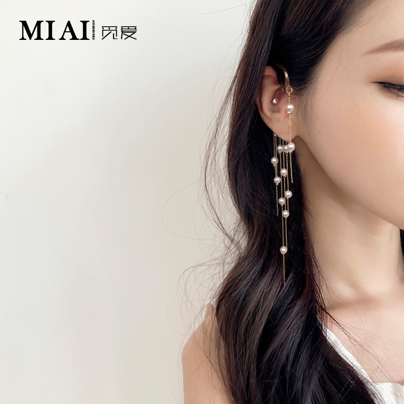 Khuyên Kẹp Vành Tai Tua Rua Đính Ngọc Trai Thời Trang Cho Nữ