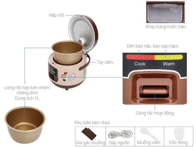 [Linh kiện chính hãng] Ruột nồi cơm điện Sunhouse SHD8208C - 1 lít