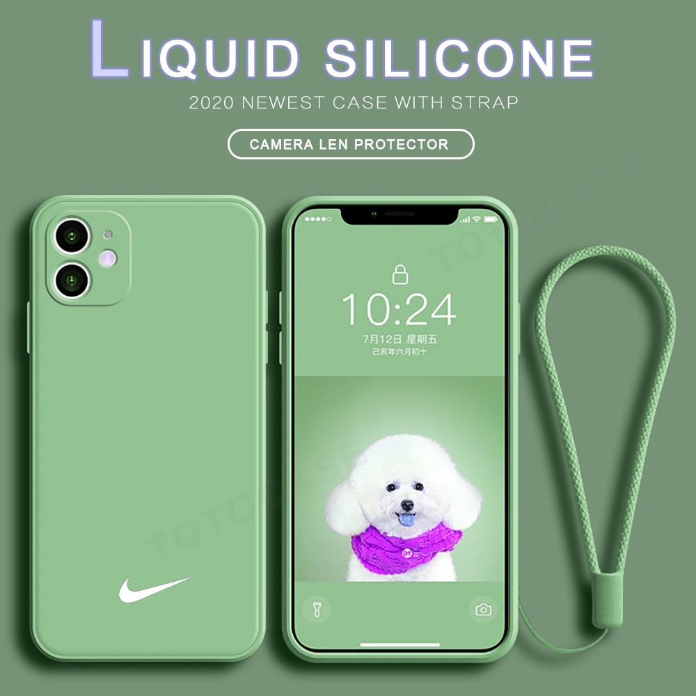Ốp điện thoại silicon mặt nhám màu trơn kèm dây đeo chống sốc cho iPhone 6 6S 7 8 Plus X XS MAX XR