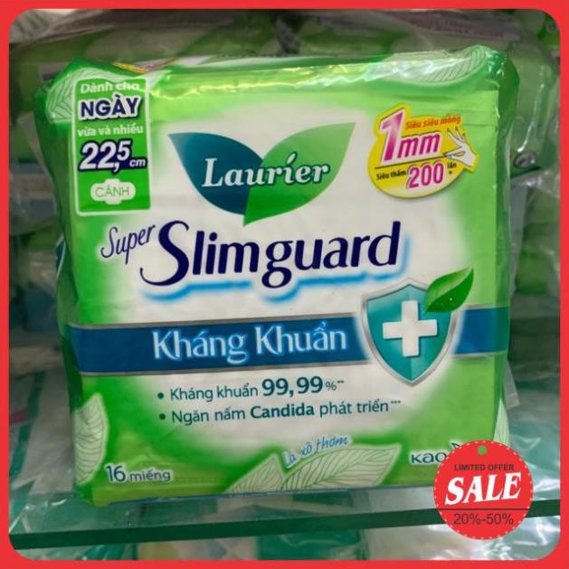 Băng vệ sinh cao cấp Laurier shuper slimguard kháng khuẩn 22,5cm ( có cánh ) 16 miếng