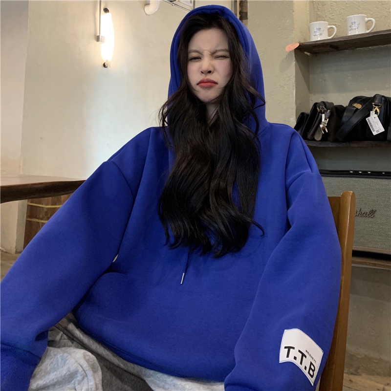 SUXI Áo nỉ nữ dài tay cổ tròn thời trang Hàn