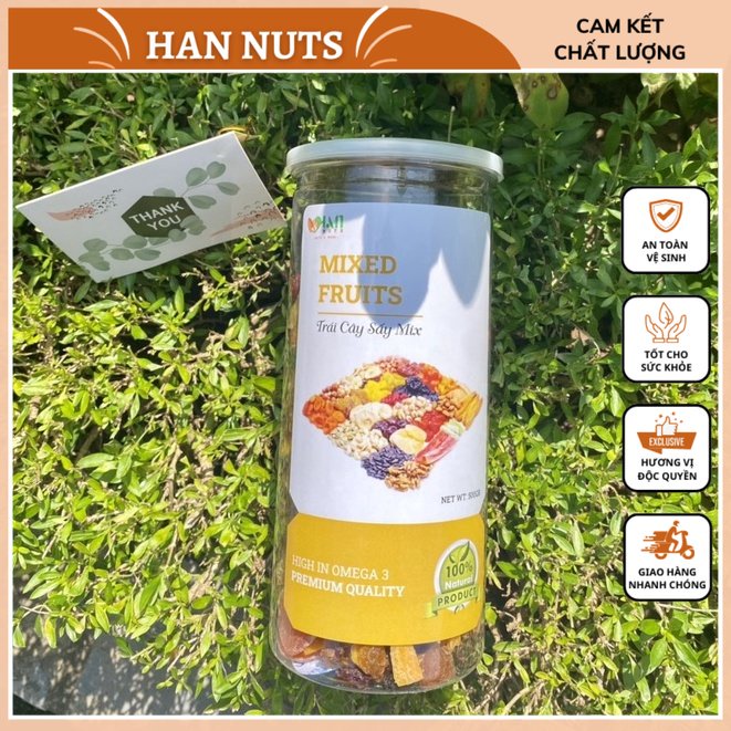 Trái Cây Sấy Dẻo Mix Không Đường Hannuts - Trái Cây Sấy Dẻo Mềm, Ăn Vặt Healthy Cho Người Ăn Kiêng, Mẹ Bầu (Hũ 500gr)