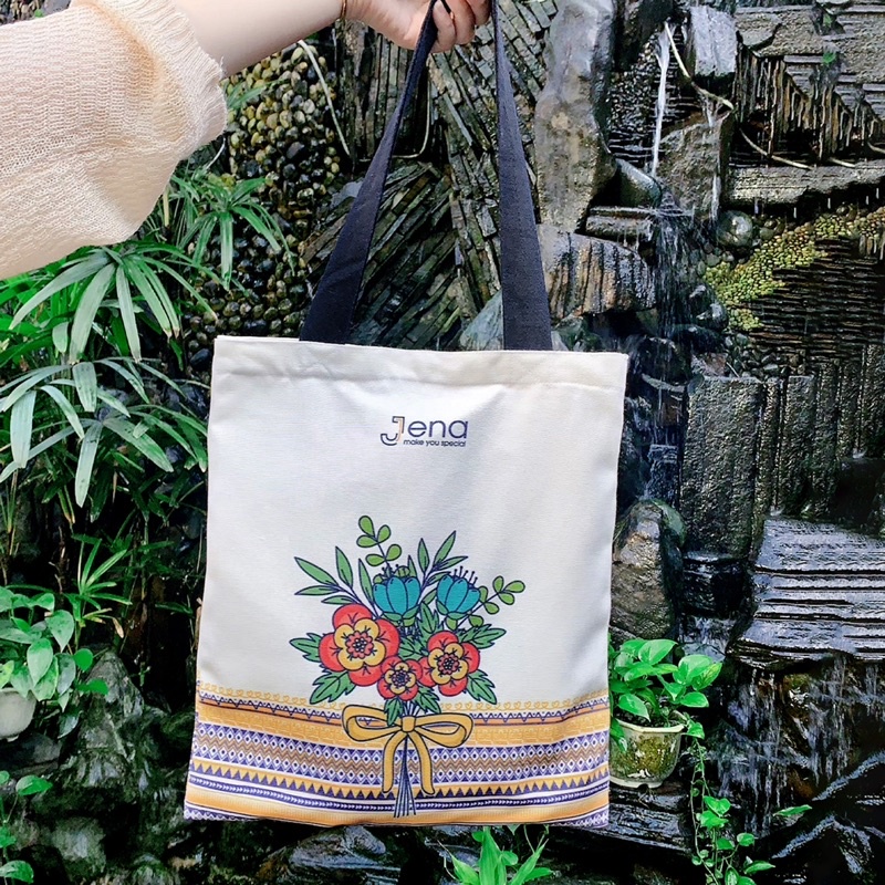 Túi vải mẫu giỏ hoa - Có khoá kéo JENA