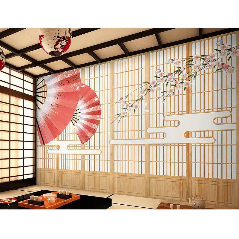 Giấy Dán Tường Khung Gỗ Trang Trí Phông Nền Nhà Hàng Sushi Kiểu Nhật Bản