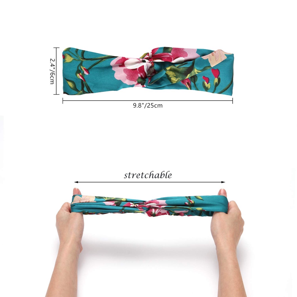 Băng Đô Cài Tóc rửa mặt Bằng Vải Lụa Co Giãn Họa Tiết Chữ Ry Geranium Và Hoa