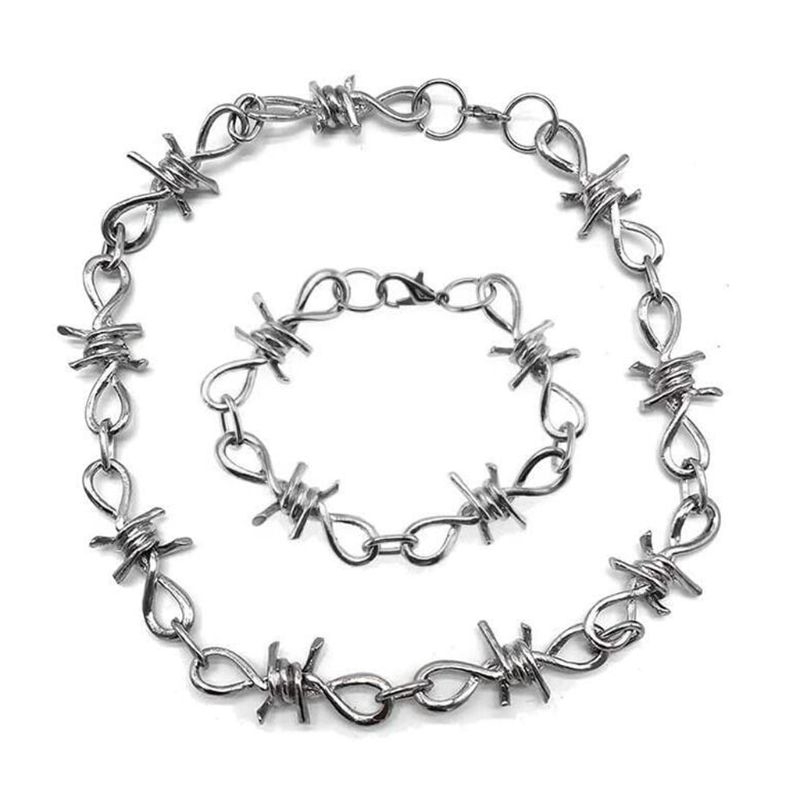 Bộ Trang Sức Dây Chuyền + Vòng Tay + Bông Tai Hình Dao Lam Độc Đáo