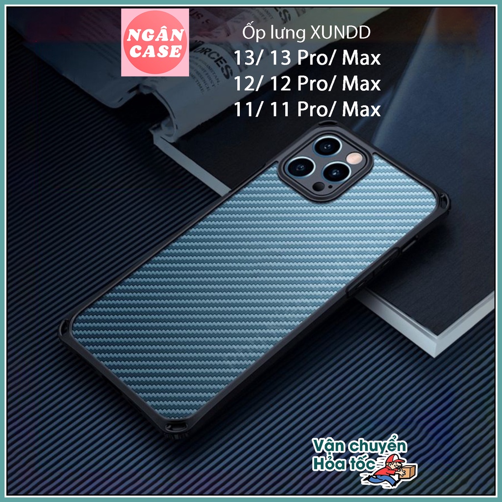 Ốp lưng XUNDD iPhone 13/ 13 Pro/ Max/ 12/ 12 Pro/ Max/ 11/ 11 Pro/ Max, Chống shock. Lưng carbon (Pioneer Series)