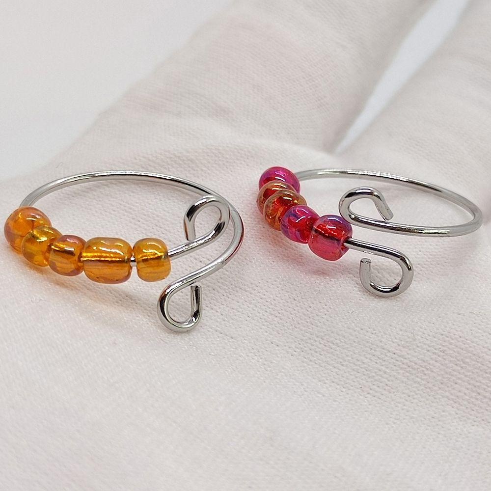 ME Fashion Anxiety Ring Girl Women Beaded Jewelry Fidget Beads Rings Accessories Single Coil Adjustable Anti Stress Creativity Rotate Freely/Multicolor