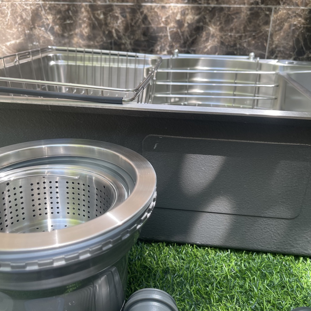 Chậu rửa chén 1 hố bán nguyệt Kích thước 75x46 inox sus 304 Full phụ kiện