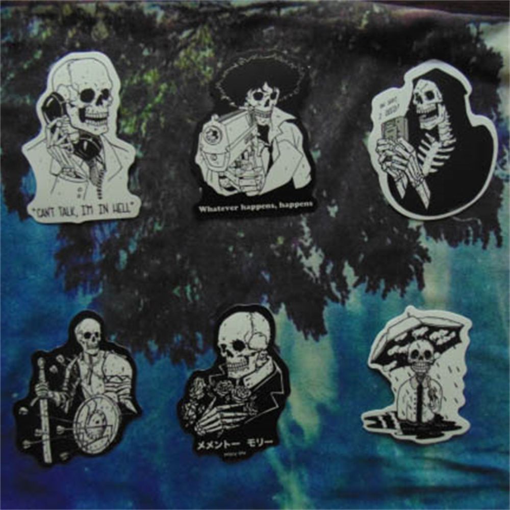 Set 50 miếng dán hình đầu lâu màu đỏ và đen trang trí laptop notebook đa năng