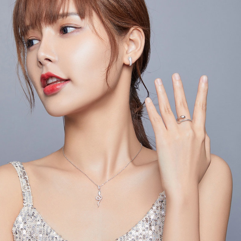 Bộ Trang Sức Bamoer Gồm Vòng cổ Nhẫn Và Bông Tai Bạc 925 Hình Rắn Thời Trang Cho Nữ