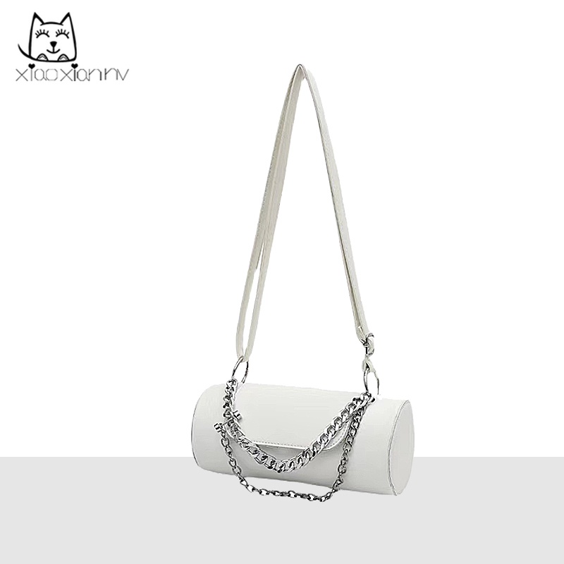 Túi Đeo Chéo Hình Trụ Phối Dây Xích Thời Trang 2022 Cho Nữ