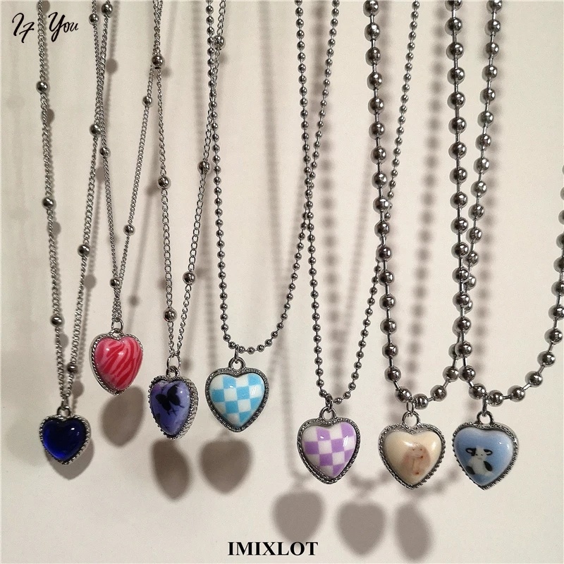 Vòng cổ AY mặt hình trái tim tùy chọn họa tiết xinh xắn cho nữ