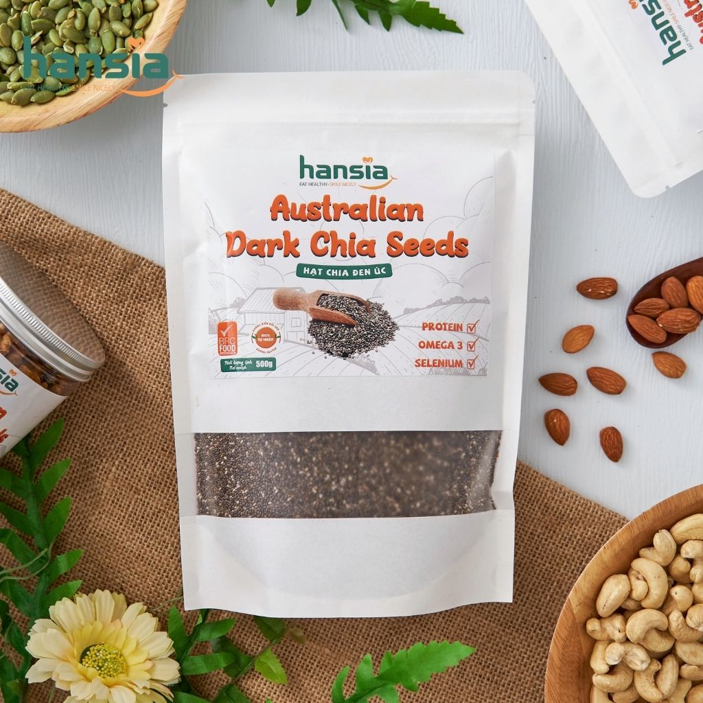 Hạt Chia Đen Úc Organic HANSIA Chứa Nhiều Omega 3 Và Dưỡng Chất Giúp Giảm Cân, Giải Độc Cơ Thể Túi 250g - 500g