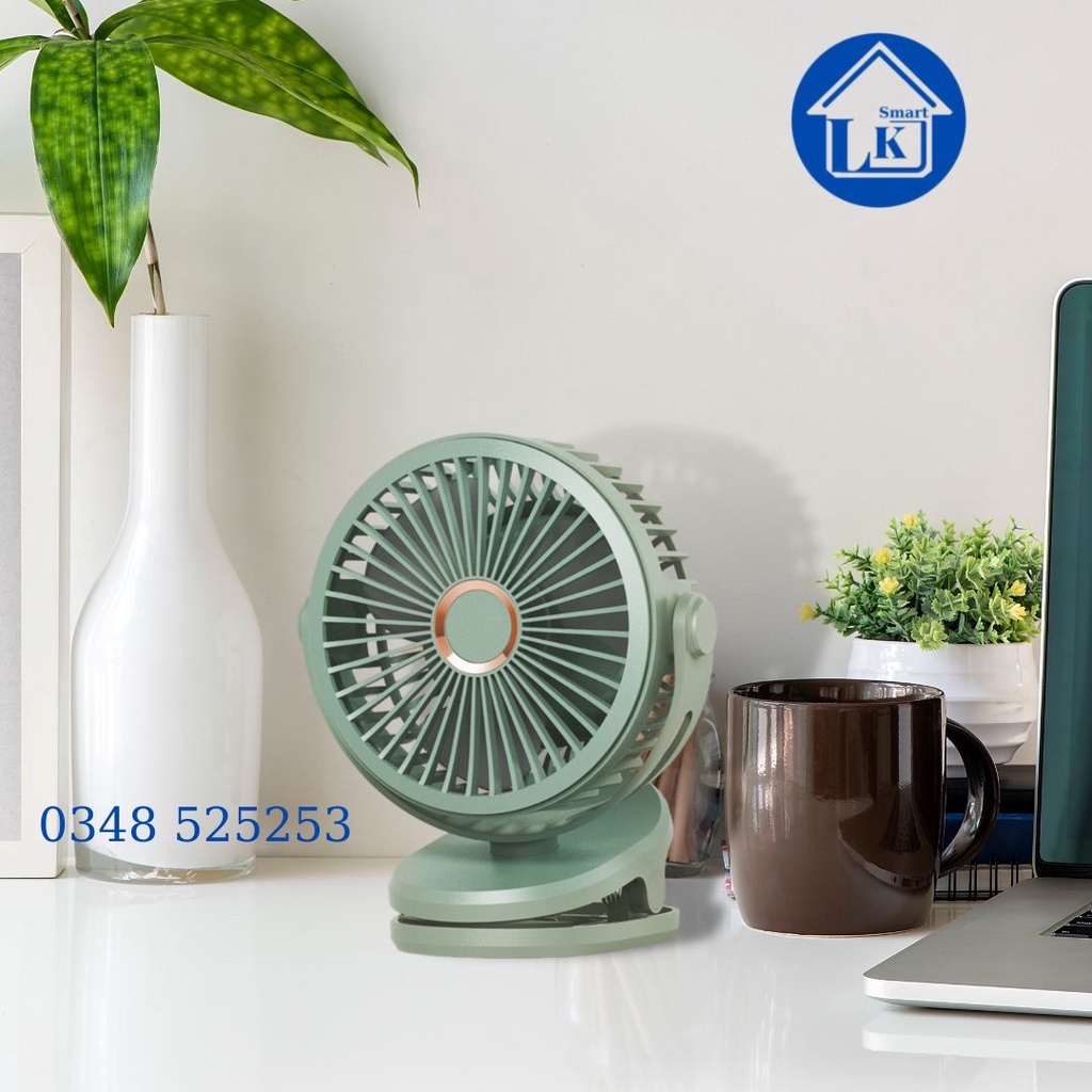 Quạt tích điện pin 10.000 Mah, quạt văn phòng, quạt kẹp nôi, xe đẩy thông minh cho bé, dùng liên tục 12-15 tiếng